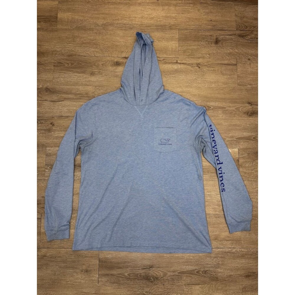 Blue Hooded Pocket Long Sleeve Logo Graphic Tee Whale Casual XL